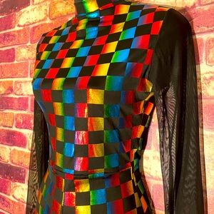 Holographic Rainbow Jumpsuit Shorts.